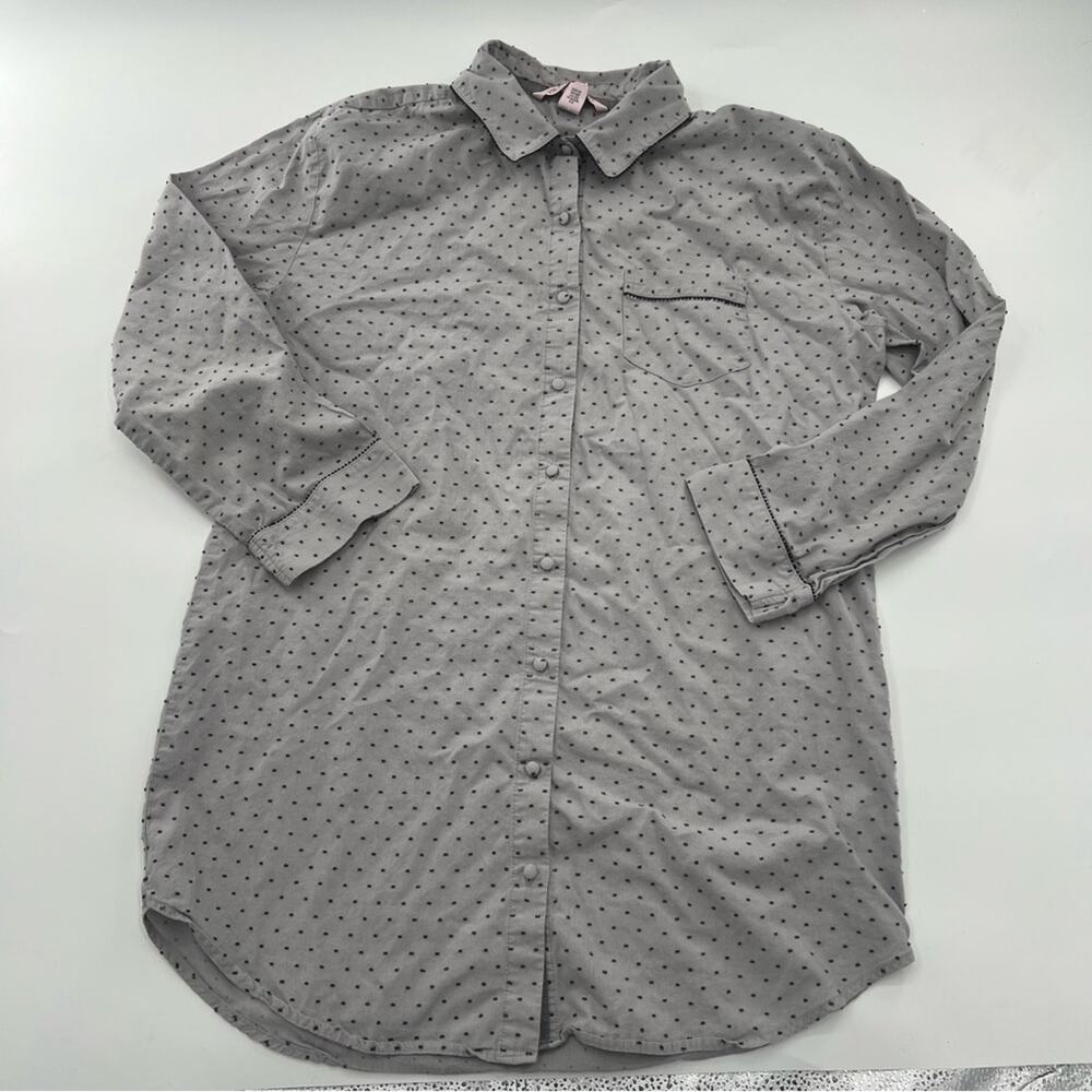 Victoria’s Secret Gray Dots Pajama Shirt Night Gown Women’s Button Up PJ